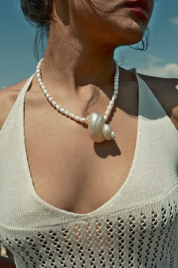 Handmade Necklace Decorated With Natural Pearls And Shell - Image 2