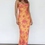 COASTLINE Maxi Floral Dress With Straps And Lace Detail