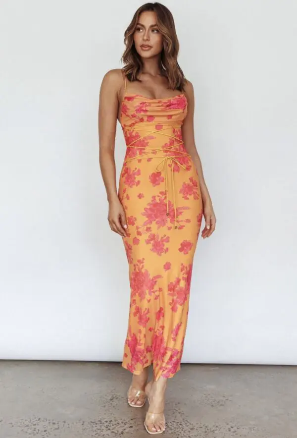 COASTLINE Maxi Floral Dress With Straps And Lace Detail