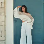 HONOLULU Χειροποίητο Πλεκτό Μακρυμάνικο Crop Τοπ Με Ξέφτια -Λευκό - Image 3