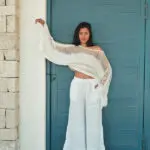HONOLULU Χειροποίητο Πλεκτό Μακρυμάνικο Crop Τοπ Με Ξέφτια -Λευκό - Image 2