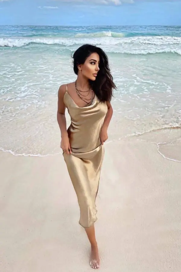 Maxi Dress With Straps And Open Back -Gold - Image 4