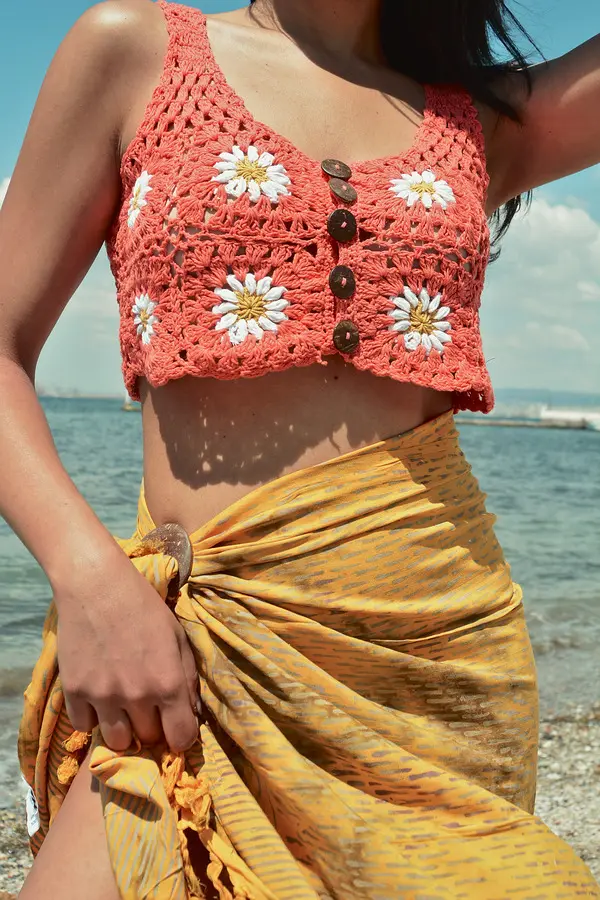 INKA Handmade Crochet Crop Top -Coral Color