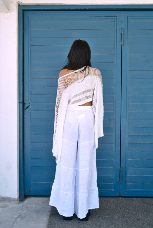 HONOLULU Handmade Crochet Long-Sleeved Crop Top With Ruffles - White - Image 4