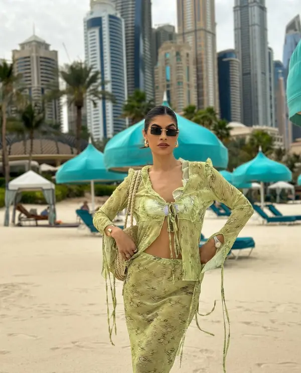 SOUR CANDY See-Through Co-Ord Set -Long-Sleeve Top With Maxi Skirt -Green - Image 4