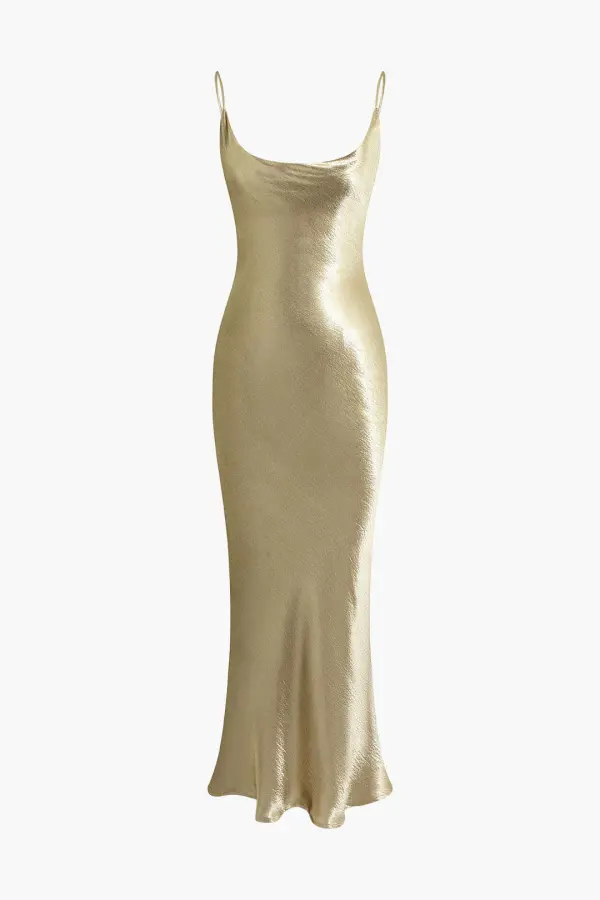 Maxi Dress With Straps And Open Back -Gold - Image 8