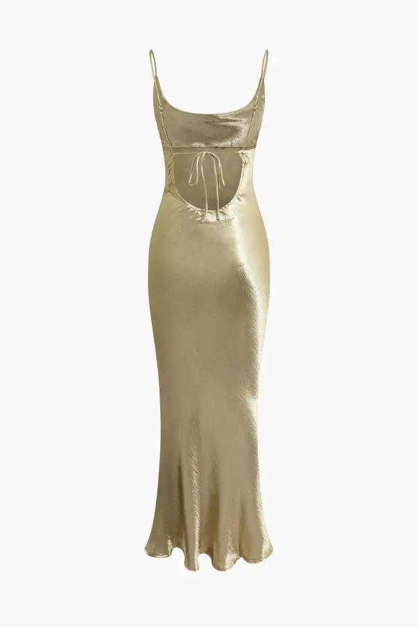 Maxi Dress With Straps And Open Back -Gold - Image 7
