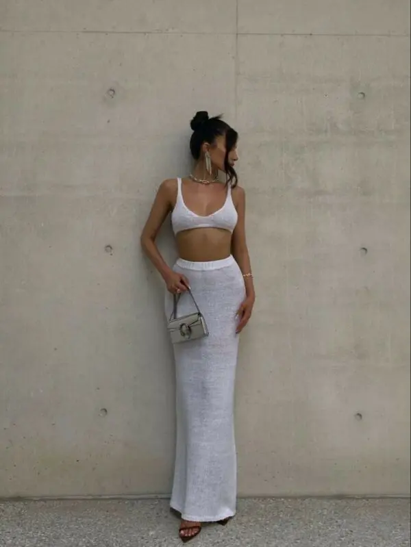 Πλεκτό See-Through Σετ - Αμάνικο Crop Τοπ Με Maxi Φούστα