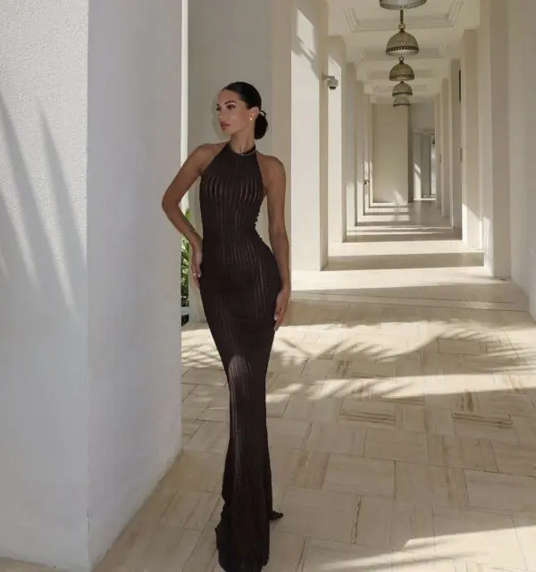 Maxi Crochet See Through Open Back Dress - Image 3