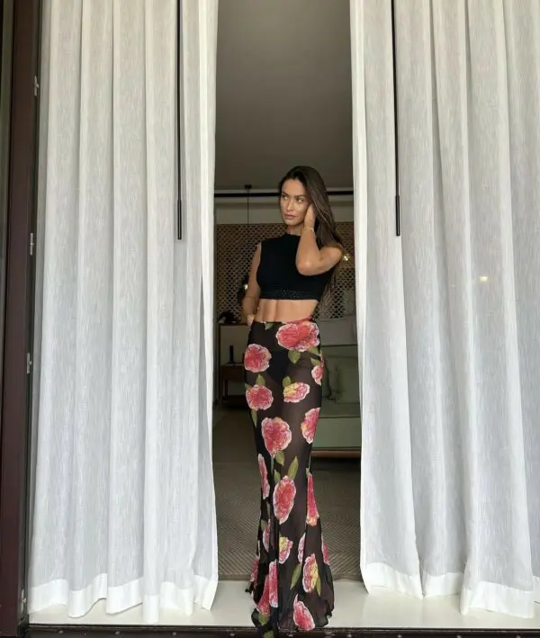 Maxi See Through Floral Print Skirt - Image 3