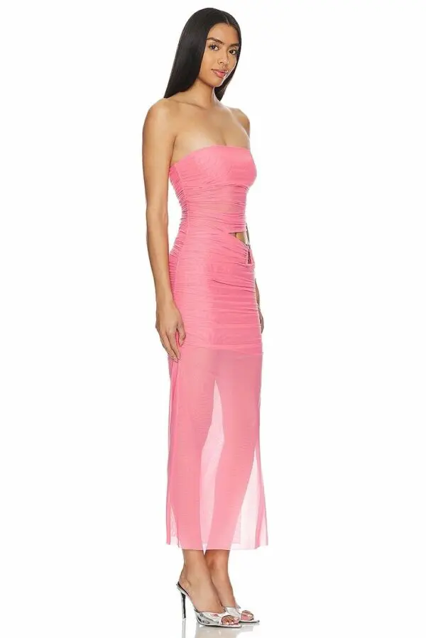 Strapless Maxi Drape Dress With Metallic Detail - Image 3