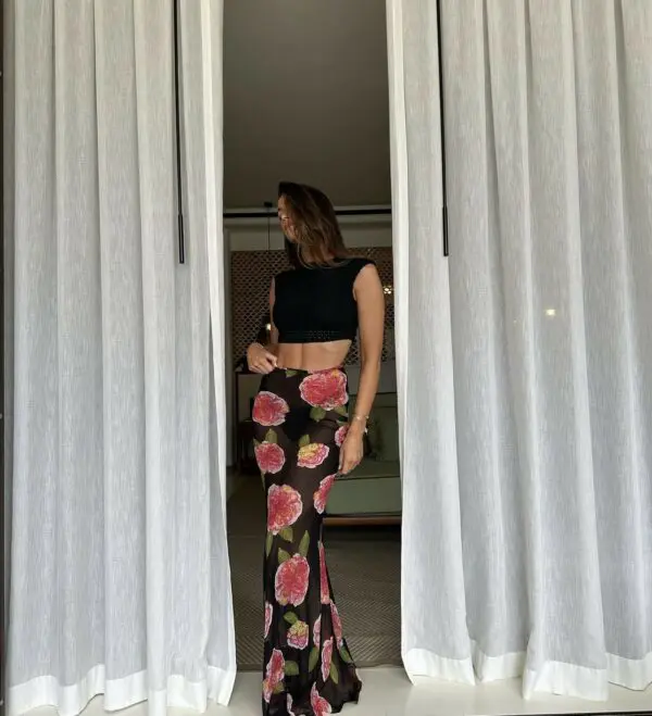 Maxi See Through Floral Print Skirt