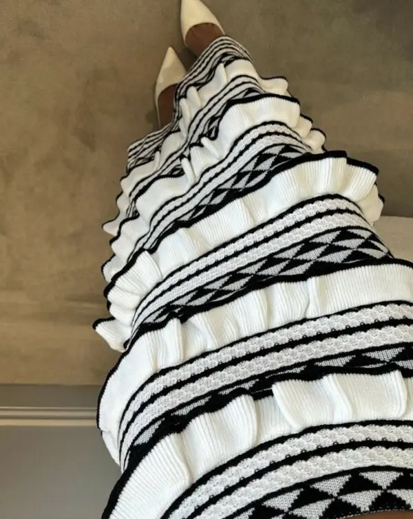 Black and White Crochet Top And Skirt Set With Ruffles - Image 6