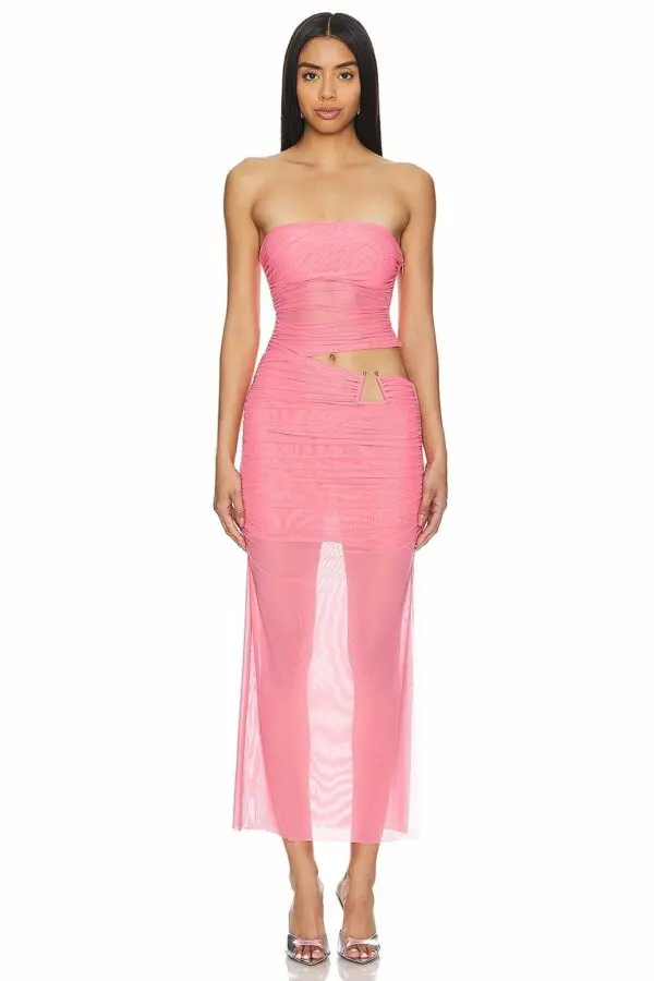 Strapless Maxi Drape Dress With Metallic Detail