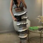 Black and White Crochet Top And Skirt Set With Ruffles - Image 5