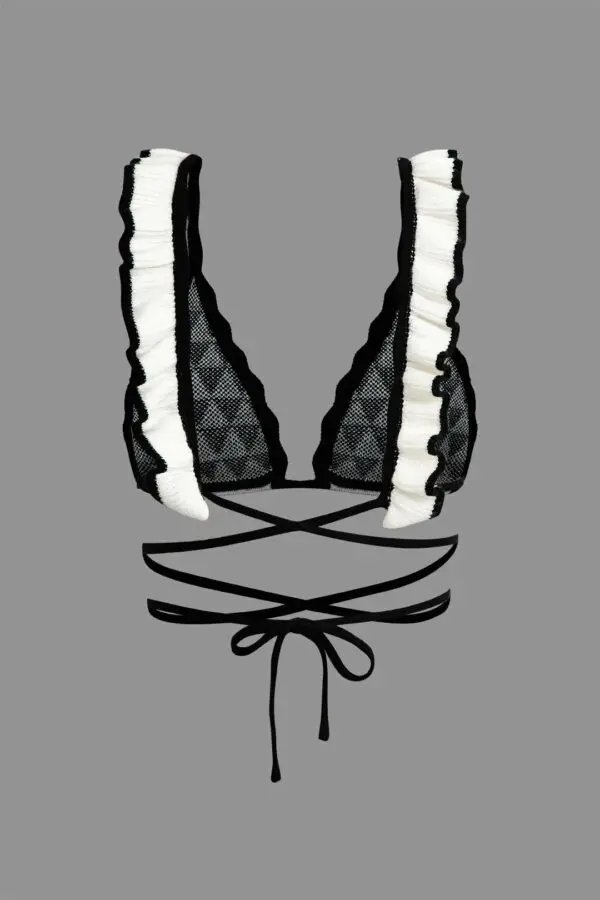 Black and White Crochet Top And Skirt Set With Ruffles - Image 7