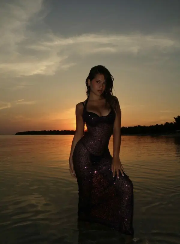 Maxi See-Through Διάτρητο Πλεκτό Φόρεμα Με Παγιέτες Και Ανοιχτή Πλάτη - Image 8