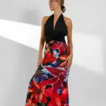Floral Maxi Dress With Open Back And Plunging Neckline - Image 3