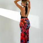 Floral Maxi Dress With Open Back And Plunging Neckline