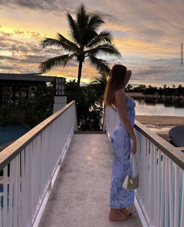 Floral Maxi Fitted Dress With Straps - Image 3