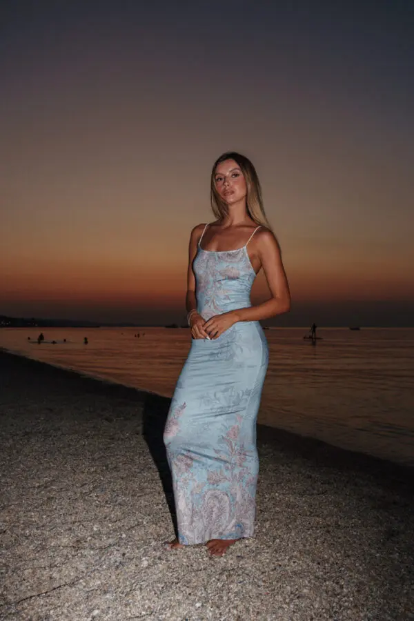 Maxi Fitted Dress With Straps And Floral Print - Image 3