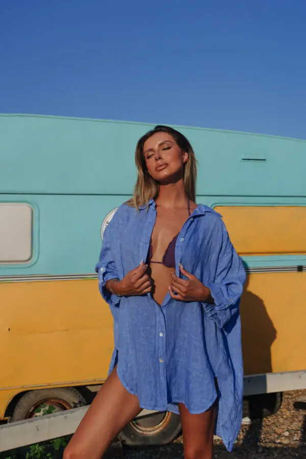 PALOMA Μακρυμάνικο Oversized Ασύμμετρο Λινό Πουκάμισο 