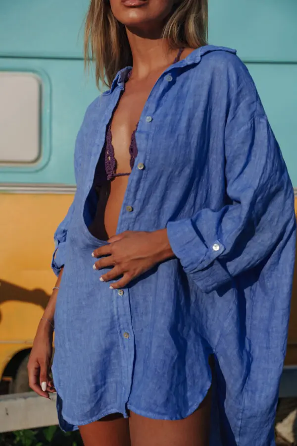 PALOMA Μακρυμάνικο Oversized Ασύμμετρο Λινό Πουκάμισο  - Image 2