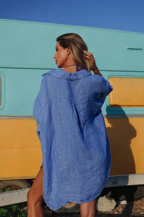 PALOMA Μακρυμάνικο Oversized Ασύμμετρο Λινό Πουκάμισο  - Image 4