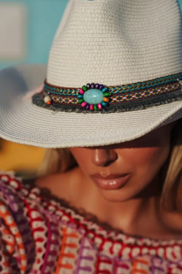 GELINA Hat Decorated With Beads -White