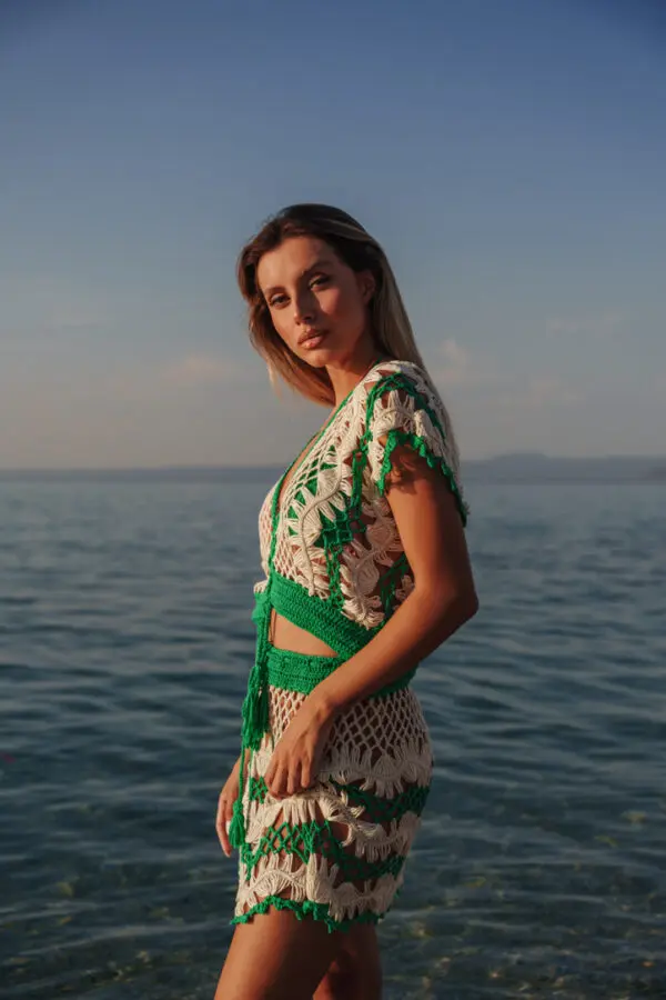 Crochet Handmade Perforated Top With Skirt Set - Image 2