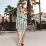 Πολύχρωμο Πλεκτό Διάτρητο Μακρυμάνικο Maxi Φόρεμα Με Γιακά - Image 4