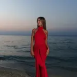 Open Back Maxi Dress With Tie Neck And Straps Waist Detail - Image 6