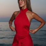 Open Back Maxi Dress With Tie Neck And Straps Waist Detail - Image 7