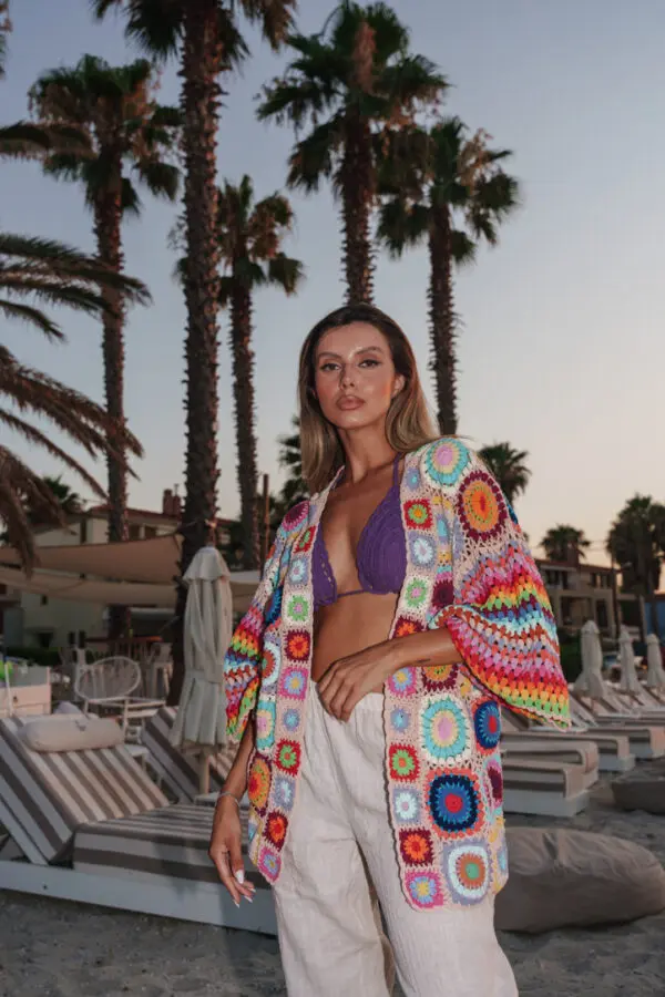 Crochet Handmade Multicolor Cardigan - Image 6
