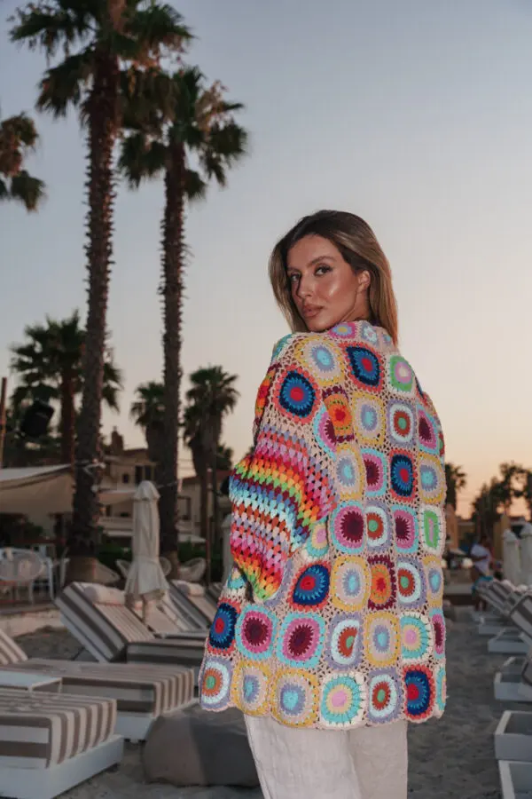 Crochet Handmade Multicolor Cardigan - Image 3