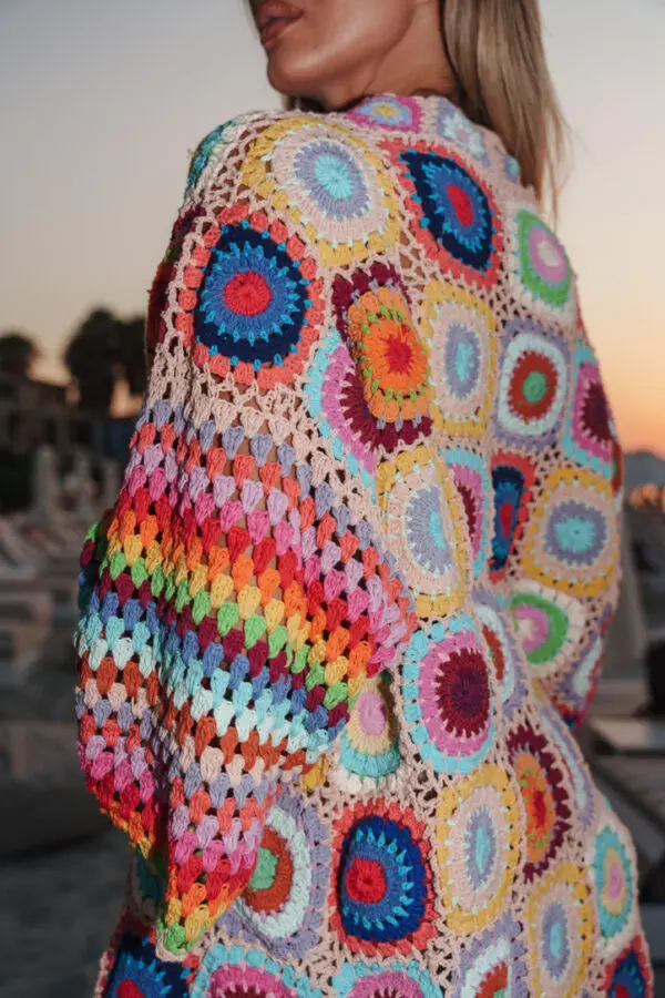 Crochet Handmade Multicolor Cardigan - Image 4