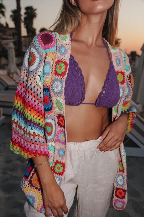 Crochet Handmade Multicolor Cardigan - Image 5