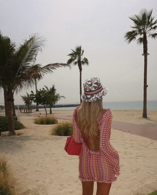 Colorful Crochet Mini Long Sleeve Open Back Dress-Fuchsia - Image 7