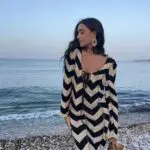 Two-Tone Crochet Maxi Long-Sleeve Kaftan/Dress With Perforated Details-Black - Image 2