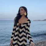 Two-Tone Crochet Maxi Long-Sleeve Kaftan/Dress With Perforated Details-Black