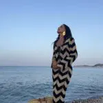 Two-Tone Crochet Maxi Long-Sleeve Kaftan/Dress With Perforated Details-Black - Image 3