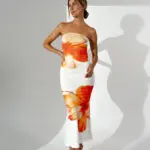 Strapless Maxi Fitted Dress With Floral Print