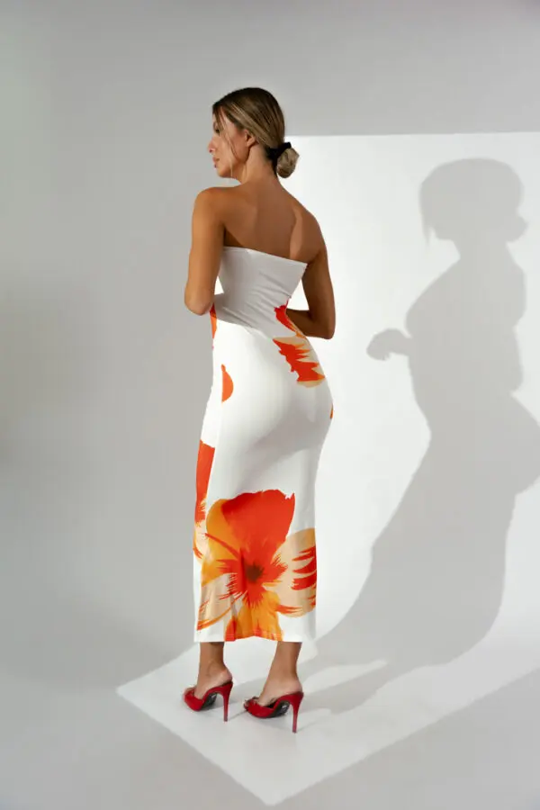 Strapless Maxi Fitted Dress With Floral Print - Image 4