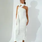 Maxi Draped Strapless Dress With Scarf Detail
