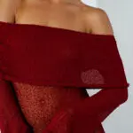 See-Through Maxi Long-Sleeved Dress With Dropped Shoulders -Bordeaux - Image 2