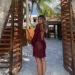 MIMOSA MINI Sheer Long-sleeved Mini Dress With Open Back-Burgundy