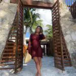 MIMOSA MINI Sheer Long-sleeved Mini Dress With Open Back-Burgundy - Image 2