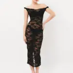 Maxi Sleeveless See Through Dress With Lace And Dropped Strap Detail-Black