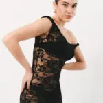 Maxi Sleeveless See Through Dress With Lace And Dropped Strap Detail-Black - Image 3