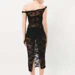 Maxi Sleeveless See Through Dress With Lace And Dropped Strap Detail-Black - Image 4